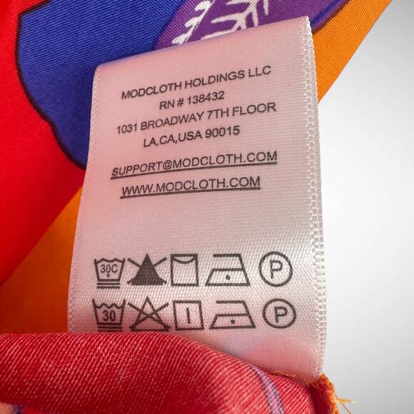 ModCloth Floral Tropical Twirl Kaftan Shirt Long Dress Orange Blue Size Large - Picture 8 of 9